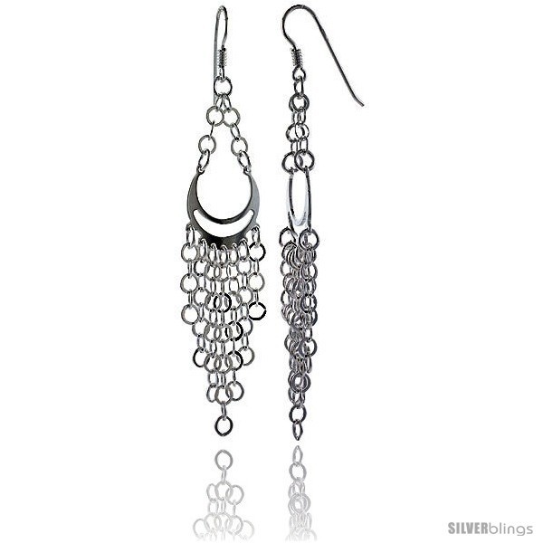 Primary image for Sterling Silver Pear-shaped Chandelier Fish Hook Dangling Earrings, w/ 