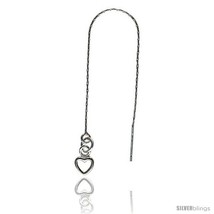 Sterling Silver Italian Threader Earrings with Open Heart drop total length 4  - $35.77