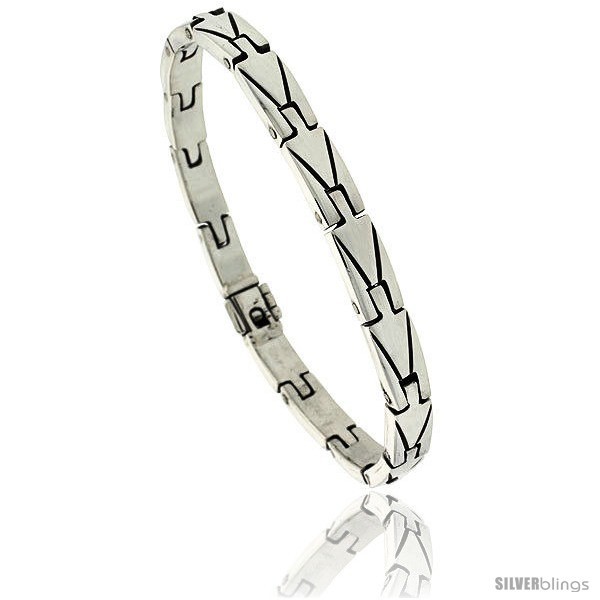 Primary image for Length 7.5 - Sterling Silver Men's Bar Link Bracelet Handmade 1/4 in wide 