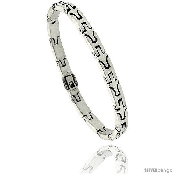Primary image for Length 7.5 - Sterling Silver Men's Bar Link Bracelet Handmade 1/4 in 