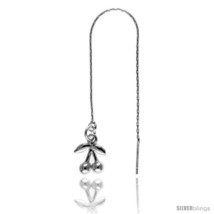 Sterling Silver Italian Threader Earrings with Cherry drop total length 4 1/2in  - $44.06