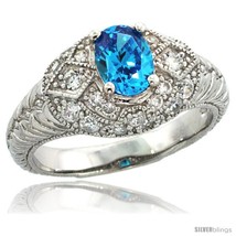 Size 7 - Sterling Silver Vintage Style Engagement Ring w/ 7x5mm Oval Cut Blue  - £37.68 GBP