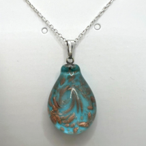 Murano Glass Handmade Turquoise Color Pendant & 925 Sterling Silver Necklace - $27.96