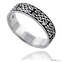 Size 6.5 - Sterling Silver Celtic Knot Wedding Band / Thumb Ring 3/16 in  - £16.14 GBP