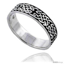 Size 6 - Sterling Silver Celtic Knot Wedding Band / Thumb Ring 3/16 in  - £16.17 GBP