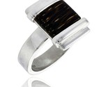 Sterling silver square shaped ring w ancient wood inlay 5 8 16 mm wide thumb155 crop
