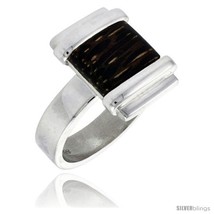Sterling silver square shaped ring w ancient wood inlay 5 8 16 mm wide thumb200