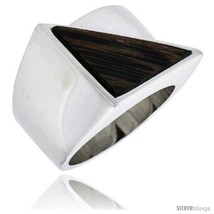 Sterling silver triangular ring w ancient wood inlay 11 16 17 mm wide thumb200