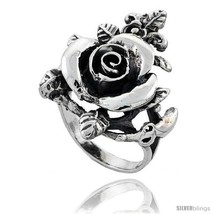 Size 7.5 - Sterling Silver Large Rose Flower  - £30.08 GBP