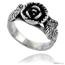 Size 8 - Sterling Silver Rose Flower Ring 3/8  - £13.67 GBP