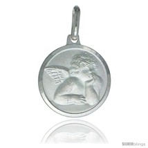 Sterling Silver Guardian Angel Medal 5/8 in Round Made in Italy, Free 24 in  - £28.77 GBP