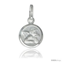 Sterling Silver Guardian Angel Medal 3/8 in Round Made in Italy, Free 24 in  - £11.70 GBP