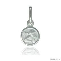 Sterling Silver Guardian Angel Medal 5/16 in Round Made in Italy, Free 24 in  - £11.71 GBP