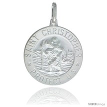 Sterling Silver Saint Christopher Medal 7/8 in Round Made in Italy, Free 24 in  - £49.87 GBP