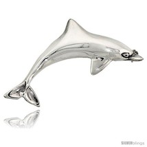 Sterling Silver Dolphin Brooch Pin, 2 1/8in  (53 mm)  - £45.32 GBP