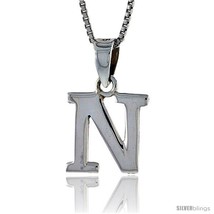 Sterling Silver Block Initial Letter N Aphabet Pendant Highly Polished, 1/2 in  - $17.00