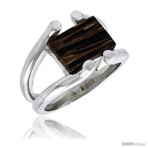 Sterling silver wire ring w ancient wood inlay 5 8 16 mm wide thumb200