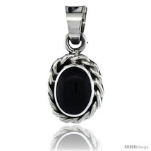 Sterling Silver Oval Black Obsidian Stone Pendant w/ Braided Rope Edge, 1 in  - £29.74 GBP