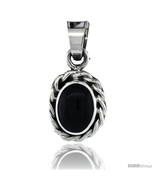 Sterling Silver Oval Black Obsidian Stone Pendant w/ Braided Rope Edge, ... - £29.16 GBP
