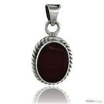 Sterling Silver Oval Red Malachite Stone Pendant w/ Braided Rope Edge, 15/16 in  - £31.09 GBP