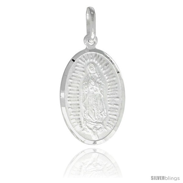 Primary image for Sterling Silver Guadalupe Medal 7/8 x 1/2 in Oval Made in Italy, Free 24 in 