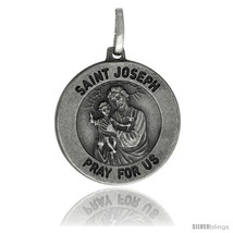 Sterling Silver Saint Joseph Medal 3/4 in Round Made in Italy, Free 24 in  - $25.43