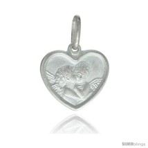 Sterling Silver Kissing Angels Heart Shape Medal Made in Italy, 5/8 x 5/8  - £15.75 GBP
