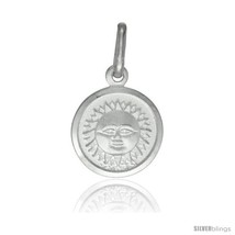 Sterling Silver Sun Medal 1/2 in Round Made in Italy, Free 24 in Surgical Steel  - £11.79 GBP