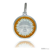 Sterling Silver Yellow Enameled Sun Medal 5/8 in Round Made in Italy, Free 24  - £13.13 GBP