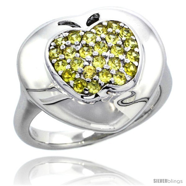Size 6 - Sterling Silver Apple on Heart Ring w/ Yellow Topaz Color Brilliant  - $51.45