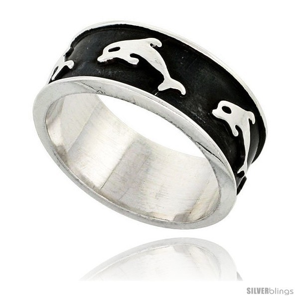 Primary image for Size 9 - Sterling Silver Southwest Design Dolphin Ring 3/8 in 