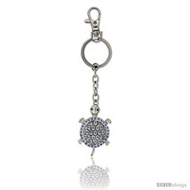 Turtle Key Chain, Key Ring, Key Holder, Key Tag, Key Fob, w/ Blue Topaz-... - $19.59