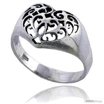 Size 9.5 - Sterling Silver Filigree Heart Ring 7/16 in  - £14.91 GBP