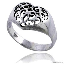 Size 10.5 - Sterling Silver Filigree Heart Ring 7/16 in  - £14.67 GBP