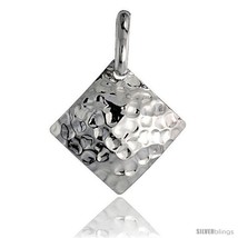 Sterling Silver Square Pendant Hammered-finish Made in Italy, 1 in -Style  - £32.35 GBP