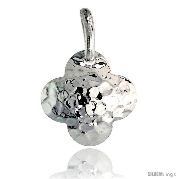 Primary image for Sterling Silver Clover Pendant Hammered-finish Made in Italy, 3/4 in 