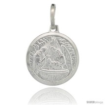 Sterling Silver Baby Jesus &amp; Guardian Angel Round Medal Made in Italy, 5/8  - £28.47 GBP