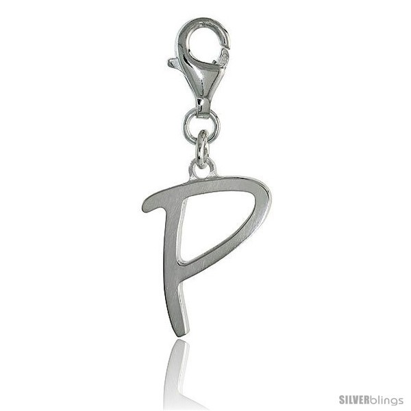 Primary image for Sterling Silver Block Initial Letter P Alphabet Charm with Lobster Lock Clasp, 