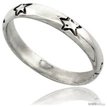 Size 7.5 - Sterling Silver Thin Stars Wedding Band  - £8.29 GBP