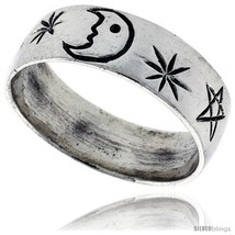 Size 10 - Sterling Silver Moon &amp; Star Wedding Band  - £22.14 GBP