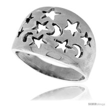 Size 7.5 - Sterling Silver Domed Cigar Band Ring w/ Moons &amp; Stars Cut-outs 5/8  - £22.86 GBP