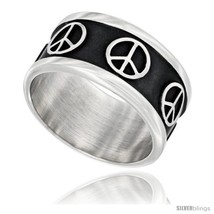Size 7 - Sterling Silver Southwest Design Peace Sign Ring 1/4 in  - £28.68 GBP