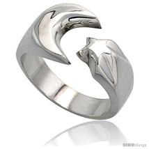 Size 12.5 - Sterling Silver Crescent Moon &amp; Star Ring Handmade 1/2 in  - £44.14 GBP