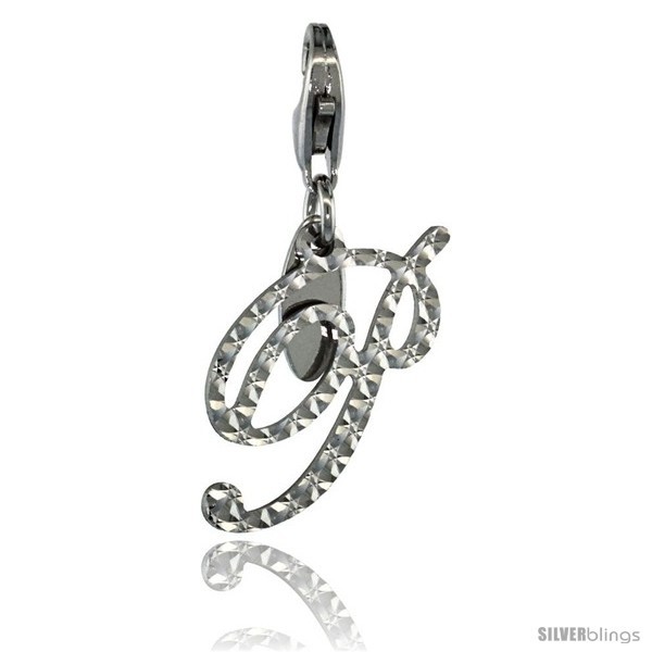 Primary image for Sterling Silver Script Initial Letter P Alphabet Charm Diamond Cut Finish and 