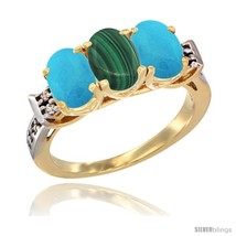 K yellow gold natural malachite turquoise sides ring 3 stone oval 7x5 mm diamond accent thumb200