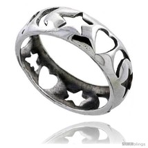 Size 5.5 - Sterling Silver Hearts, Stars &amp; Crescent Moon Ring 1/4 in  - £13.63 GBP