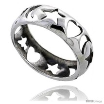 Size 8.5 - Sterling Silver Hearts, Stars &amp; Crescent Moon Ring 1/4 in  - £13.43 GBP