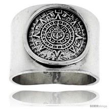 Size 7.5 - Sterling Silver Cigar Band Ring w/ Aztec Calendar Handmade 3/4 in  - £47.09 GBP