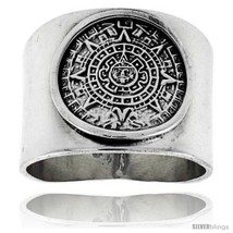 Size 11 - Sterling Silver Cigar Band Ring w/ Aztec Calendar Handmade 3/4 in  - £45.91 GBP