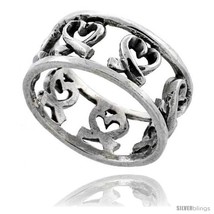 Size 10 - Sterling Silver Teeny Heart Cut-outs Wedding Band Ring 3/8  - £17.84 GBP